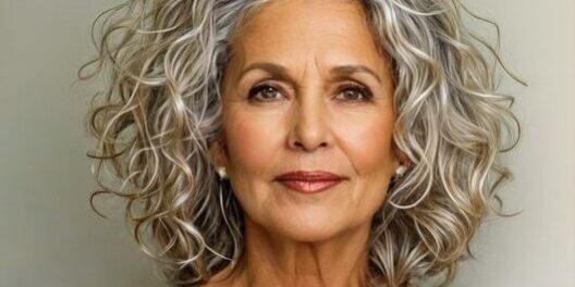 mulher grisalha com cabelos naturais, ondulados e beleza natural